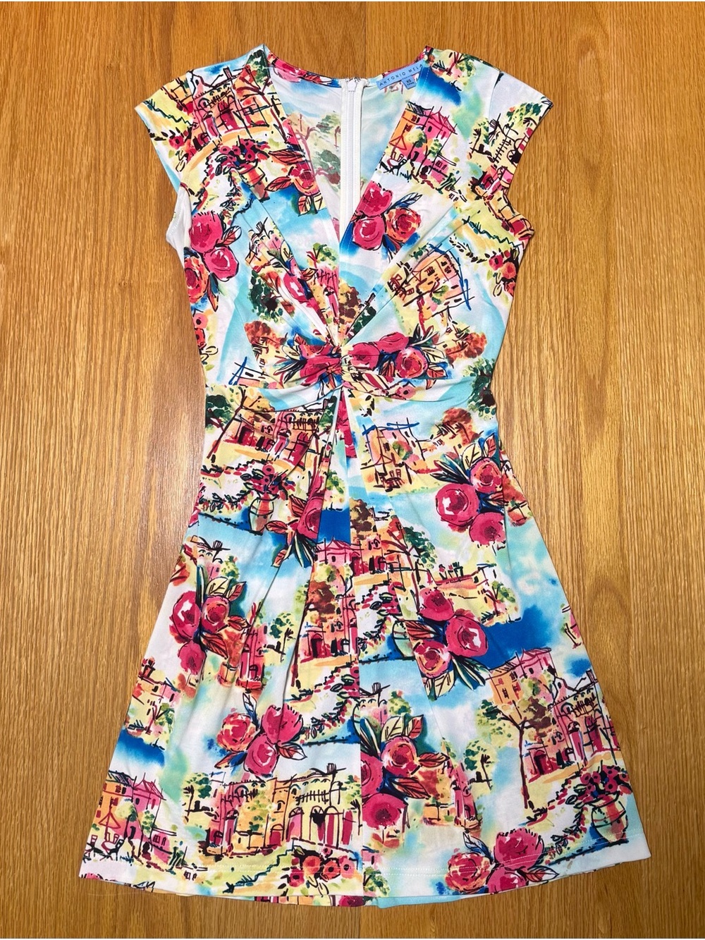 ANTONIO MELANI Multicolor Floral & Scenic Twist-Front Mini Dress